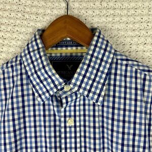 AE Outfitters Men's Long Sleeve Vintage Fit Blue Plaid Button Up Shirt Size M